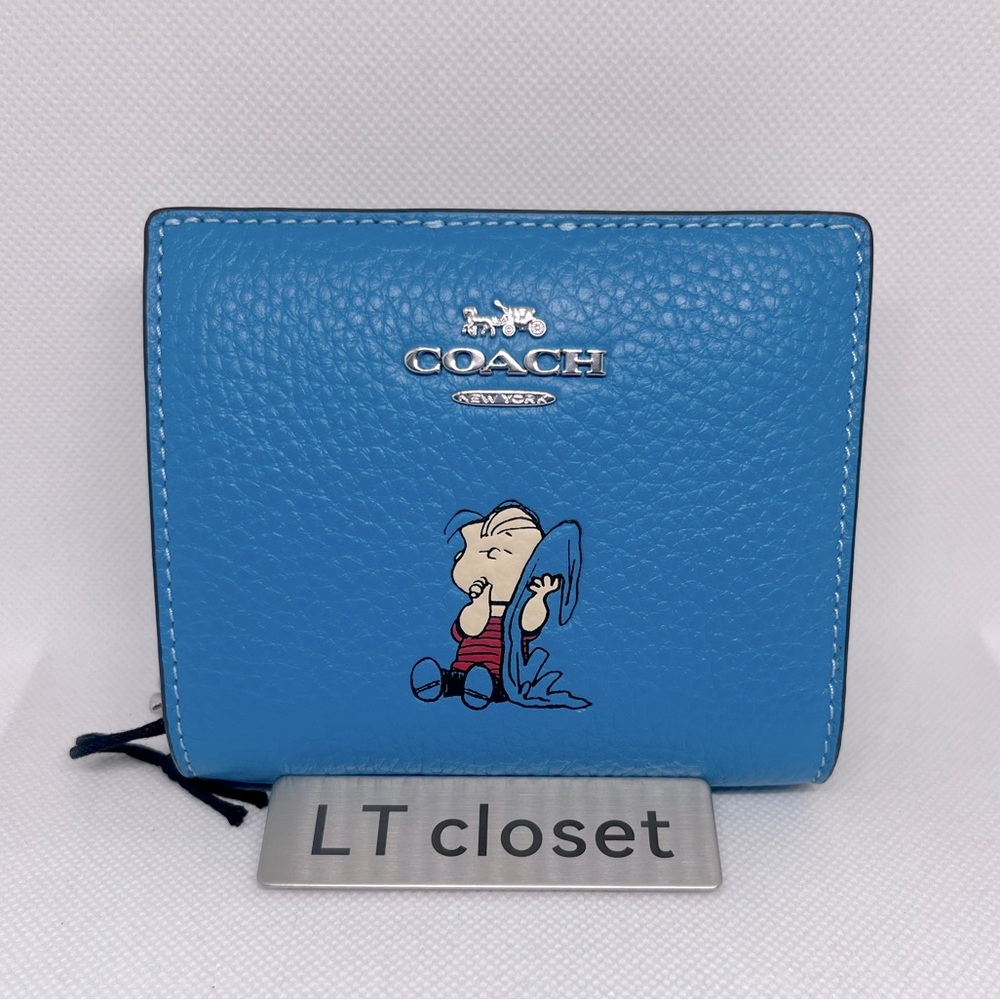 New Coach x Peanuts 2025 Snap Wallet Linus CBN91 Snoopy 75th Anniversary Blue